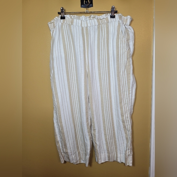Chico’s 100% Linen Striped Cropped Pants Capris sz 12 (Chico’s 2) - Picture 1 of 10